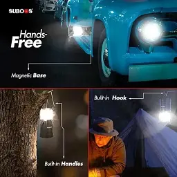 Ліхтарі для кемпінгу SUBOOS LED 2 шт яскраві з магнітною основою та складним гаком чорні - мініатюра 3