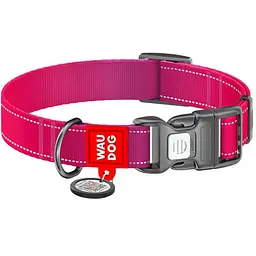 Нашийник для собак нейлоновий Waudog Nylon Mono з QR паспортом світловідбивний M рожевий