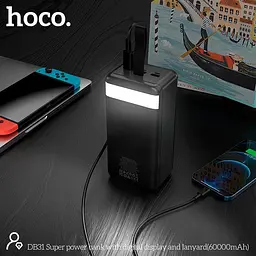 Портативна батарея Hoco Super DB31 60000mAh + Lightning роз'єм та ремінець чорна - мініатюра 3