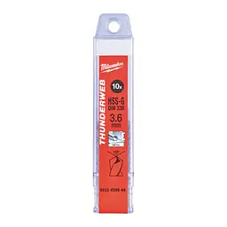 Свердло по металу THUNDERWEB HSS-G MILWAUKEE DIN338, діаметр 3,6х70х39мм, (10шт), пластикова коробка