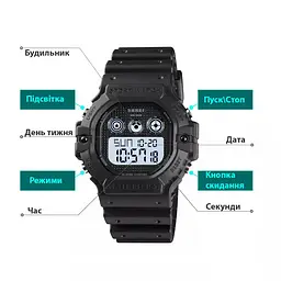 Спортивний чоловічий годинник Skmei 1606 (Чорний з білим) - мініатюра 10