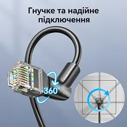 Мережевий кабель Ethernet Vention 1 м патч-корд RJ45 штекер на RJ45 штекер Cat6A до 10 Гбіт/с з поворотним кутовим роз’ємом тонкий діаметром 3,8 мм неекранований UTP з провідниками з безкисневої міді чорний (IBSBF) - мініатюра 2