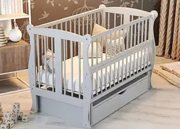 Ліжечко для новонароджених з механізмом заколисування, відкидним бортиком та ящиком "Грація" BabyRoom Сірий