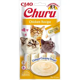 Вологі ласощі для котів INABA Churu вершковий мус в стіках з куркою 4 шт по 14 г