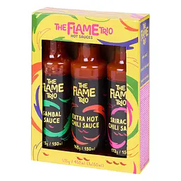 Набор острых соусов The Flame Trio Hot Sauces Sambal Extra Hot Chili Sriracha 450 мл