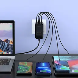Зарядний пристрій Choetech 4xUSB 100W PD (2хUSB-C+2хUSB-A) сharger diamond model чорний (PD6028-BK) - мініатюра 4