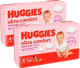Набір підгузків для дівчаток Huggies Ultra Comfort 4 (8-14 кг), 132 шт. (2 уп. по 66 шт.) - мініатюра 2