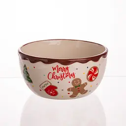 Тарілка супова Yiwu порцелянова новорічна Ø15 (см) Merry Christmas глибока тарілка кругла, салатник, бульйонниця, 800 мл CR-1-44 - мініатюра 2
