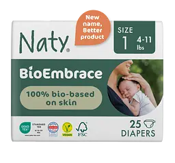 Одноразові дитячі підгузки BioEmbrace розмір 1, 2-5 кг. 25 шт NATY - мініатюра 2