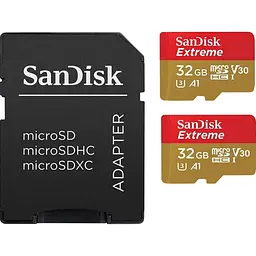 Карта пам'яті SanDisk Extreme microSDHC 2х32GB UHS-I U3 A1 V30 + SD Adapter (SDSQXAF-032G-GN6AT) [174441]