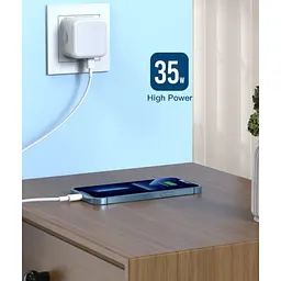 Сітчастий зарядний пристрій XO L102 (EU) 35W dual Type-c port fast charger with TYPE-C cable (NB124) Білий - мініатюра 2