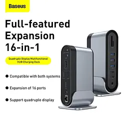 Хаб адаптер Baseus Working Station Four-Screen 16-in-1 (CAHub-HG0G) - мініатюра 10