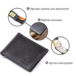 Стильне портмоне із затискачем для грошей без застібки Grande Pelle 11295 чорне - мініатюра 4