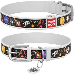 Нашийник для собак Waudog Design NASA, шкіряний, з QR паспортом, XL, 46-60х3,5 см, білий - мініатюра 4