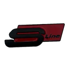 Емблема напис SLine для Audi чорна+червоний 81х30 мм метал (на скотчі)