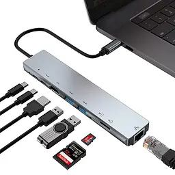 Універсальний концентратор USB для MacBook на 8-Port USB TypeC 3.0 Mini Hub SD, TF, RJ 45 - мініатюра 4