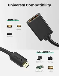Кабель Ugreen Micro HDMI штекер to HDMI 2.0 роз'єм 4K 60Hz 22CM Black (20134) - мініатюра 2
