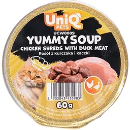 Суп для кішок UNIQ PETS CAT WET FOOD YUMMY SOUP з курячими шматочками та м'ясом качки, 60 г