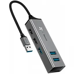 Мультипортовий адаптер USB Хаб Baseus Cube 3 USB3.0 + 2 USB2.0 CAHUB-C0G Grey