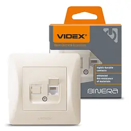 Розетка Videx Binera CAT6 одинарна комп'ютерна кремова (VF-BNSK1PC6-CR)