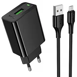 Мережевний зарядний пристрій Hoco CS92A Leader 18W+QC3.0 1USB-A + кабель USB to MicroUSB Black