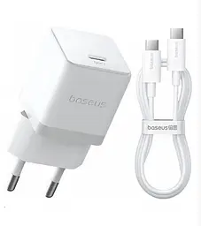 Мережевий адаптер Baseus Palm Fast Charger 1C 20 W + Cable Type-C to Type-C P10111602213-01 Білий