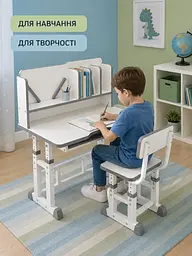 Дитяча парта зі стільцем регульована за висотою, шкільний стіл з полицями для навчання та творчості (49676361) - мініатюра 8