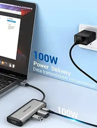 Хаб USB 5-in-1, Grey, Type-C 3.2 - 1xType-C (100 Вт) / 3xUSB 3.0 / HDMI 4K Vention teh0019594 - мініатюра 3