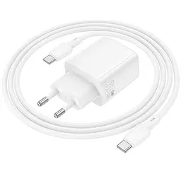 МЗП Borofone BN29 Fuente PD30W+QC3.0 (1USB-A/1C) + кабель Type-C to Type-C White - мініатюра 2