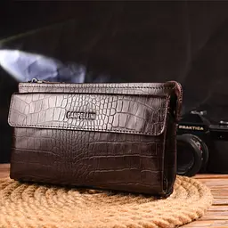 Модний клатч для чоловіків із натуральної фактурної шкіри Canpellini 21552 коричневий - мініатюра 9