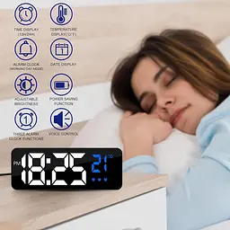 Електронний настільний LED годинник будильник Jsdoin GH 0715L з температурою, голосовим керуванням та автояскравістю чорний (SKU-043) - мініатюра 5