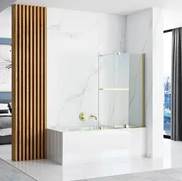 Шторка для ванни Rea Fabian 100 brushed gold розсувна REA-K6527, Універсальна, прозорий, золотий - мініатюра 2