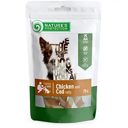 Ласощі для собак. ролли з курки та тріски. Nature's Protection snack for dogs chicken and cod rolls. 75г