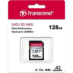 Карта пам'яті Transcend SD 128GB C10 UHS-I U3 A2 R160/W90MB/s 4K (TS128GSDC340S) - мініатюра 2