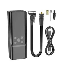 Портативний повітряний насос HOCO ZP7, до 10 атм, вбудований акумулятор 5000mAh, ліхтарик, Black, Box - мініатюра 2