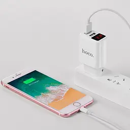 Зарядний пристрій 2USB Hoco C63A LCD 2.1A White - мініатюра 8
