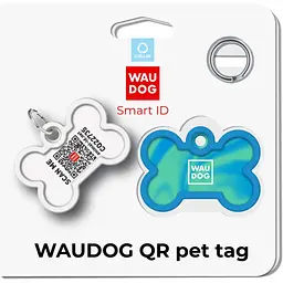 Адресник для собак і котів Waudog Smart ID з QR паспортом Градієнт блакитний 4х2.8 см - мініатюра 5