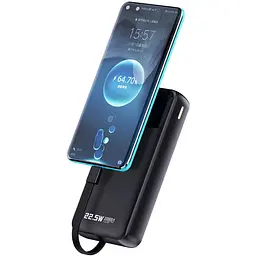 УМБ Dudao 20000mAh K15 Pro 22,5W PD USB-A,USB-C In/Out,with built-in USB-C/Lightning cables Black - мініатюра 4