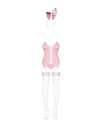 Еротичний костюм зайчика Obsessive Bunny suit 4 pcs costume pink L/XL, рожевий, топ з підв’язками - мініатюра 5