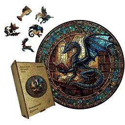 Дерев'яний фігурний пазл puzzlean Книжковий Дракон, А3, Дерев'яна коробка 200 елементів