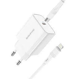Зарядний - Адаптер мережевий BOROFONE Type-C to Lightning cable Easy Speed single port charger BA57A набір білий