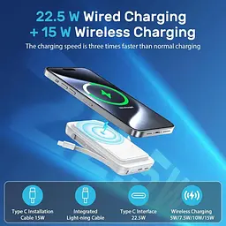 Магнітний зовнішній акумулятор 20000 мАг 4-в-1 з кабелем USB-C/iOS - мініатюра 4