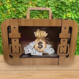 Скарбничка валіза з дерева для заощаджень монет і купюр декоративна ретро 24×9×17 см - мініатюра 4