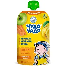 Пюре Чудо-Чадо Pouch Яблуко, морква і айва, з цукром і вітаміном С, 90 г