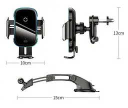 Автотримач Baseus Light Electric Hold Wireless Charger 15w із бездротовою зарядкою [WXHW03-01] Black [53379] - мініатюра 6