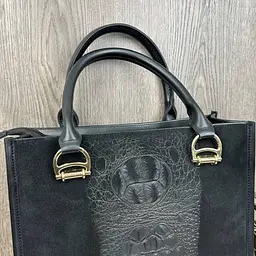 Сумка жіноча велика чорна замшева під рептилію на кожен день (1723) - мініатюра 8