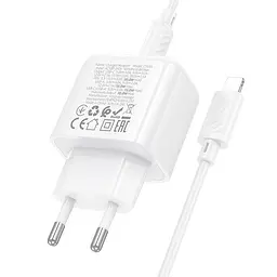 МЗП Hoco CS55A Surplus PD30W+QC3.0 (1USB-A/1C) + кабель Type-C to Lightning White - мініатюра 7