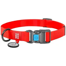 Нашийник для собак Waudog Waterproof, коллартекс, водостійкий, з QR паспортом, пластикова пряжка-фастекс, 31-49х2,5 см, червоний