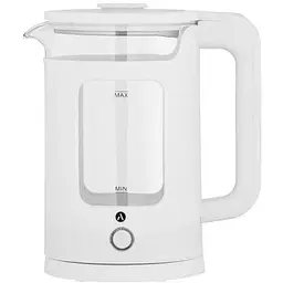 Електрочайник Ardesto EKL-T31GW, білий, 1350W, 1.5л, дисковий, скло, індикатор рівня води, підсвічування, відключення при