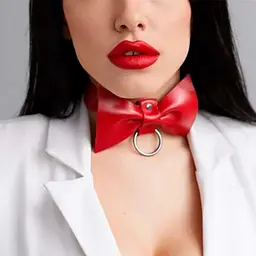 Чокер сексуальний з бантом BDSM еко-шкіра розмір XS-M Червоний